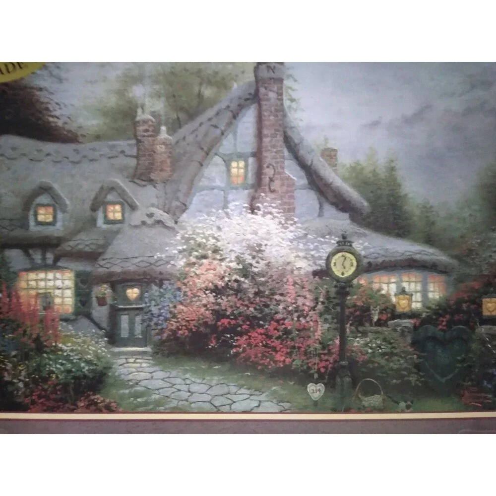 Thomas Kinkade Puzzle Sweetheart Cottage Flower Street Clock 1000 Piece Jigsaw
